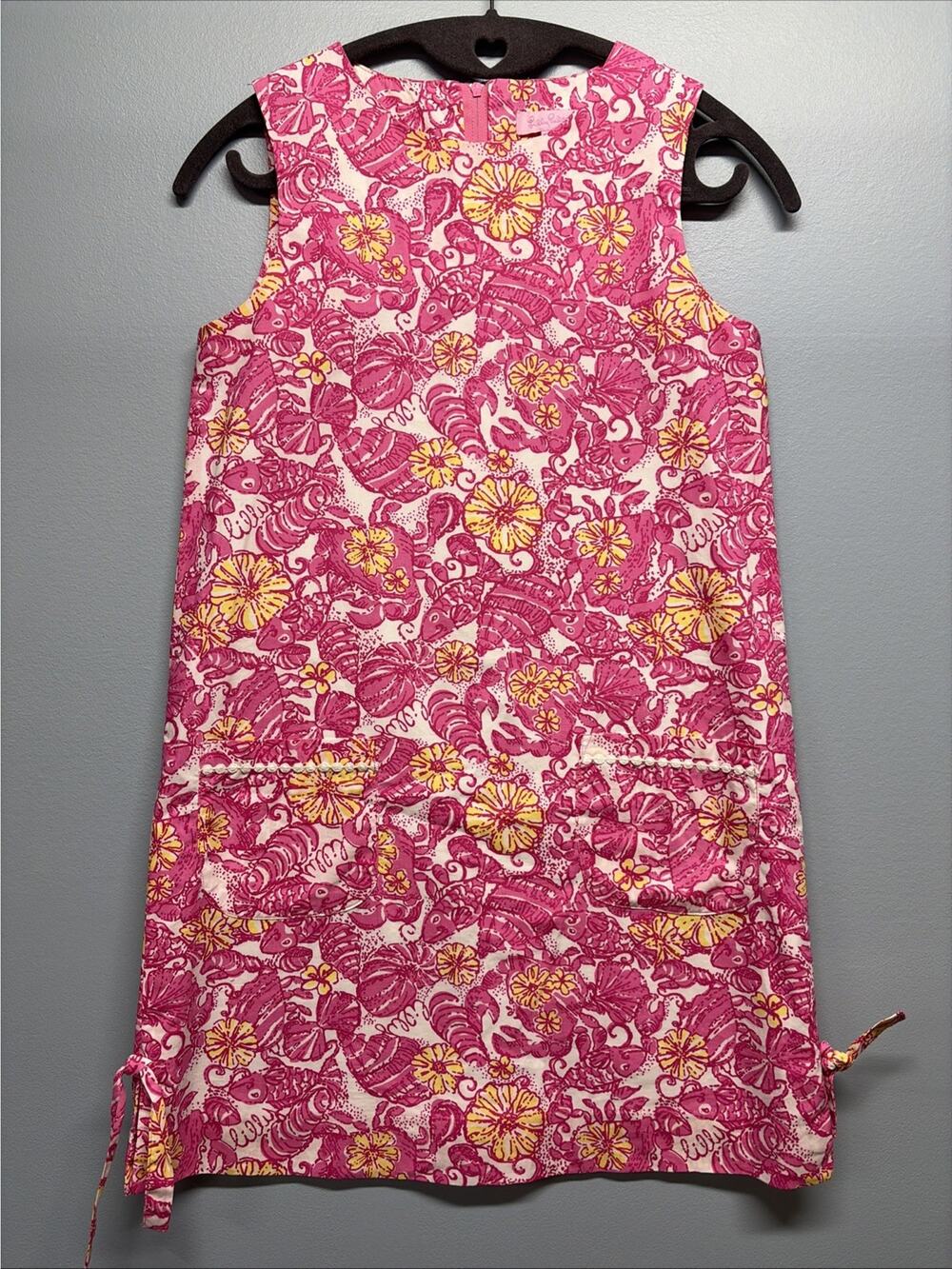 Lilly Pullitzer CHUM BUCKET Shift Dress Shell Crab Girls 12 Pink White Yellow - Picture 1 of 7
